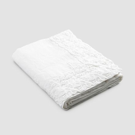 Tovaglia in Lino Bianco o Burro con Pizzo Farnese Design Rettangolare - Kippel Viadurini