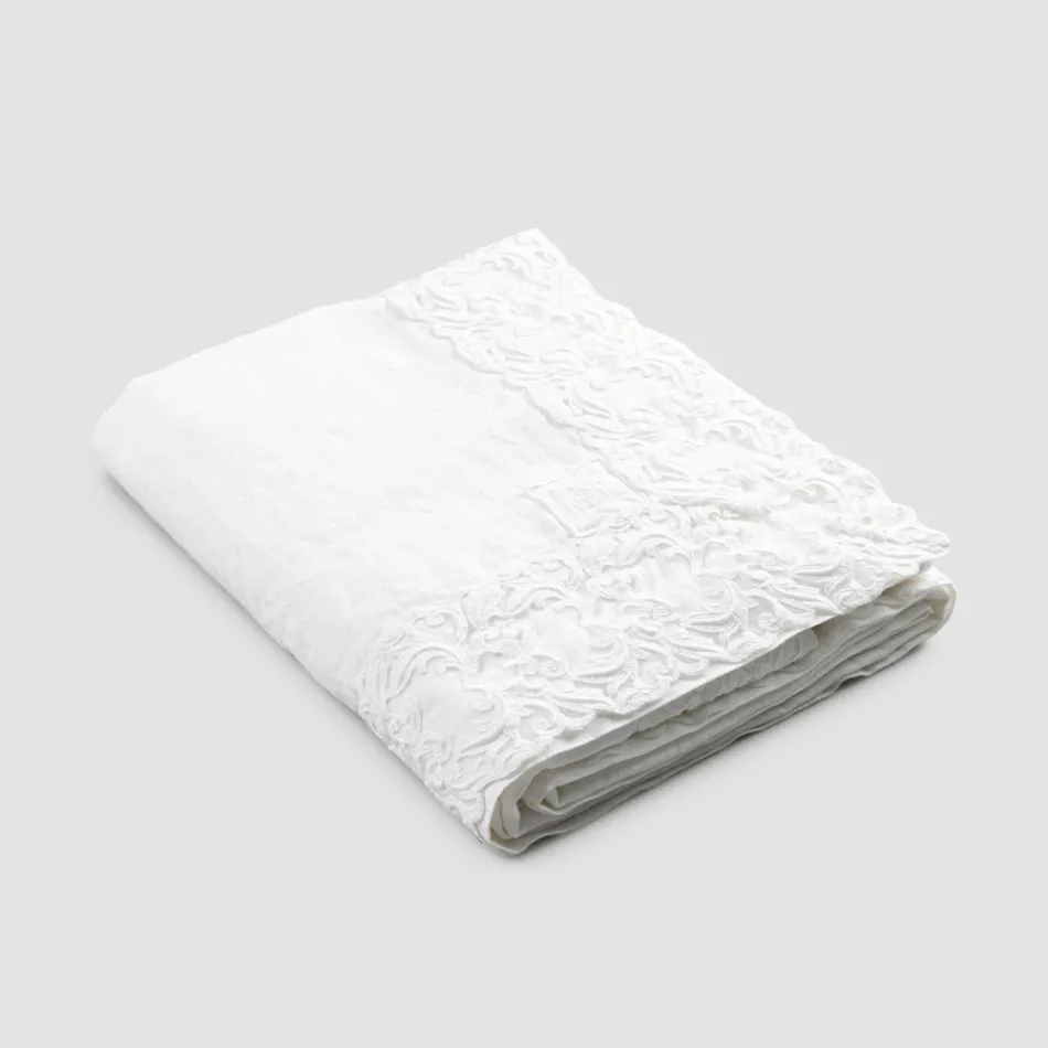 Tovaglia in Lino Bianco o Burro con Pizzo Farnese Design Rettangolare - Kippel Viadurini