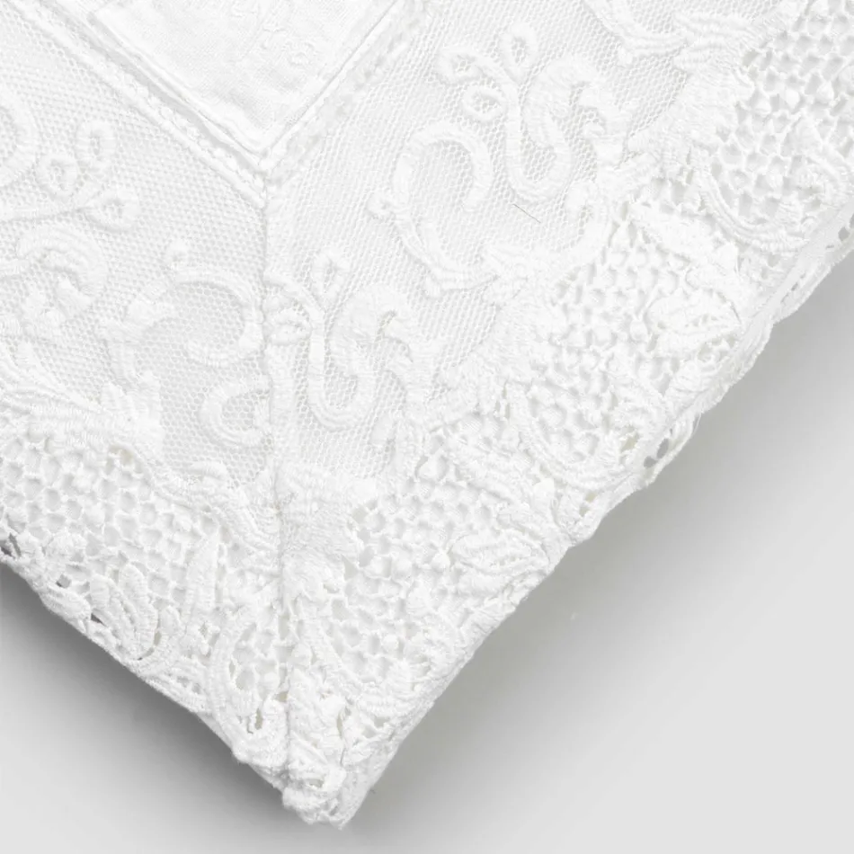 Tovaglia in Lino Rettangolare con Cornice o Pizzo Bianca di Lusso - Davinci Viadurini