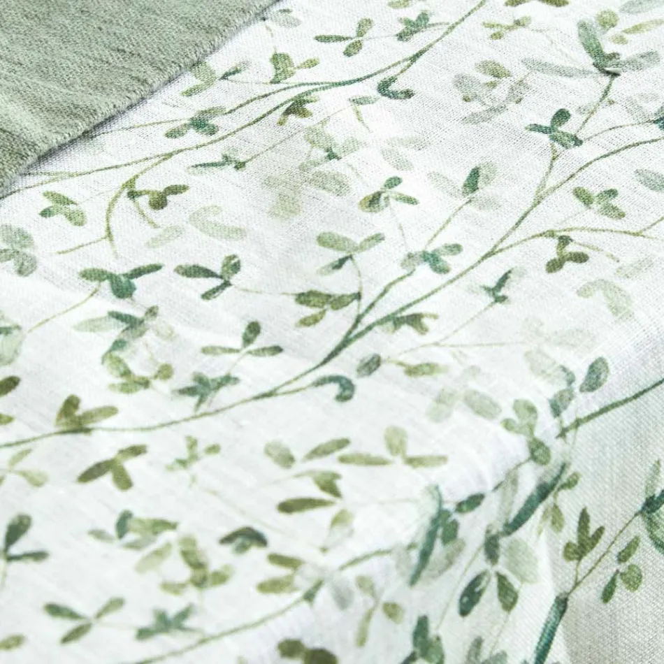 Tovaglia in Lino Stampato con Delicata Fantasia Vegetale Made in Italy - Velvet Viadurini