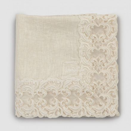 Tovaglia Quadrata in Lino Beige con Pizzo Farnese Lusso Artigianale - Kippel Viadurini