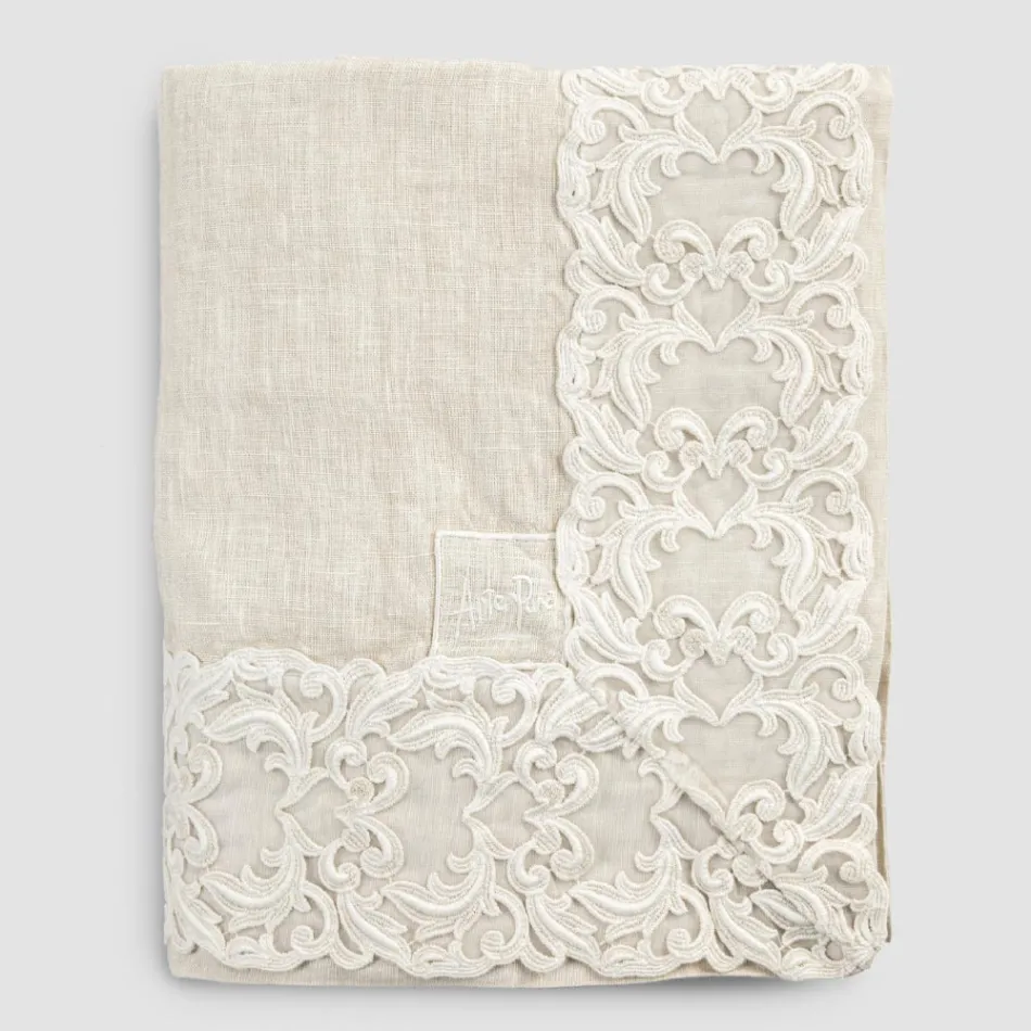 Tovaglia Rettangolare in Lino Beige con Pizzo Farnese Lusso Artigianale - Kippel Viadurini