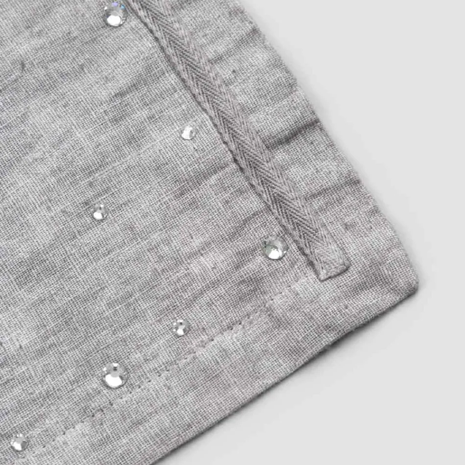 Tovagliette Americane Colazione in Lino Grigio con Cristalli 2 Pezzi - Macanno Viadurini