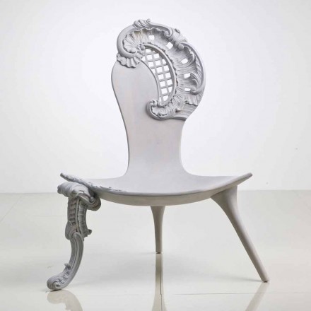 Trono intagliato a mano in legno massello rovere grigio design, Leon Viadurini