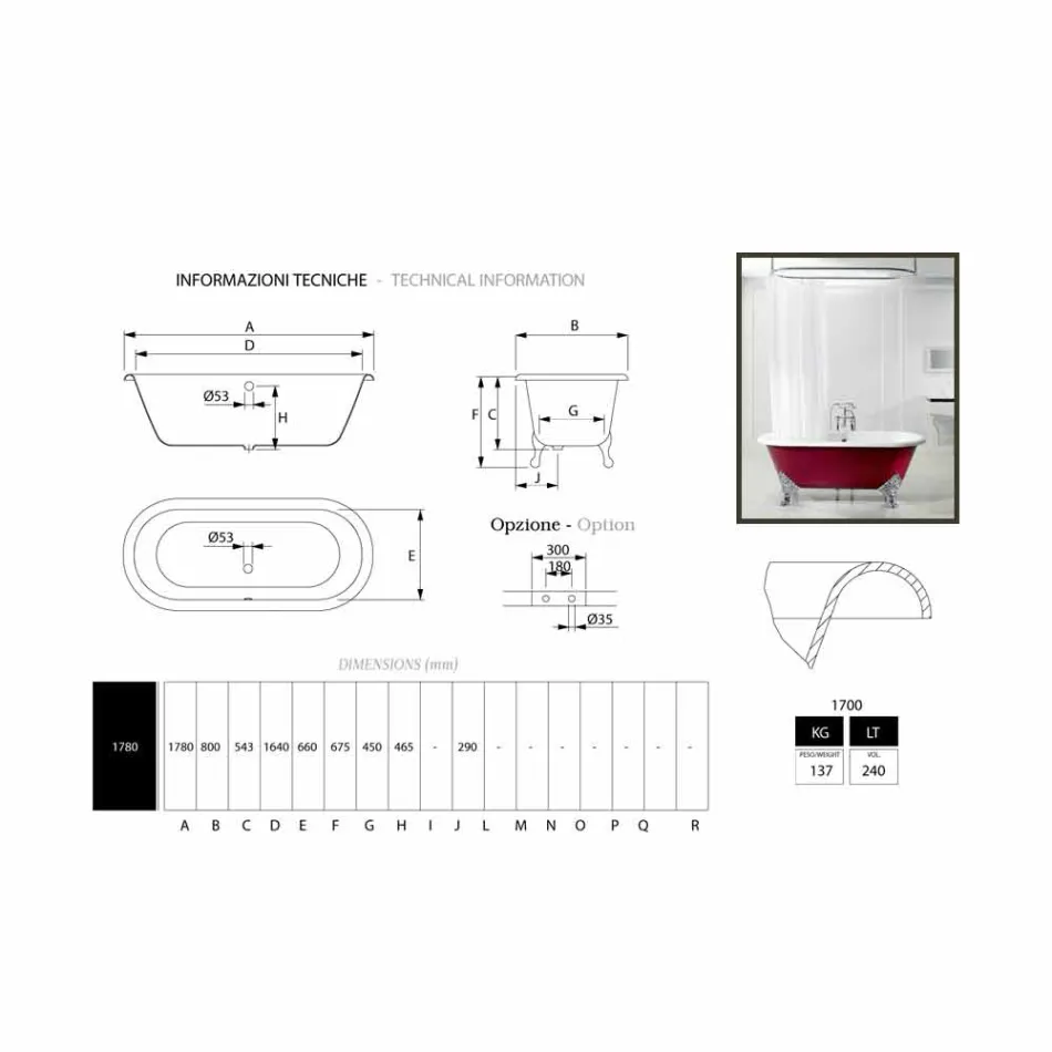 Vasca da bagno freestanding in ghisa con piedini Hall Viadurini