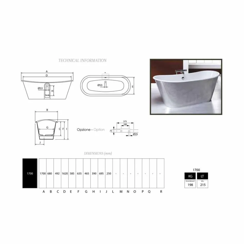Vasca da bagno freestanding in ghisa placcata alluminio Ida Viadurini
