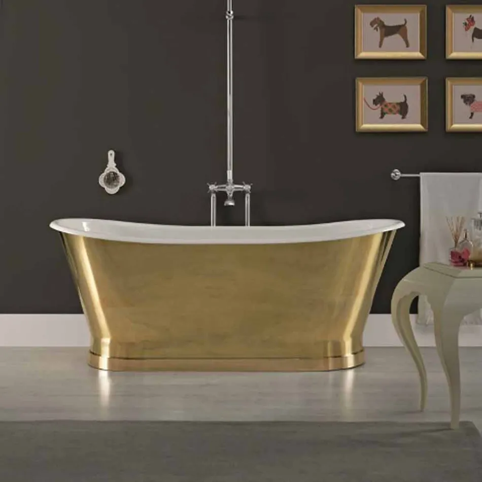 Vasca di design in ghisa con copertura esterna in ottone Roy Viadurini