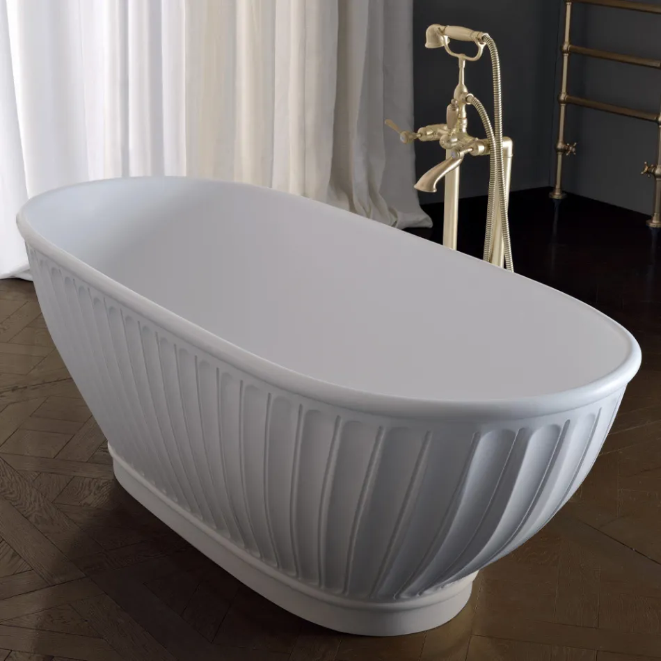 Vasca in Solid Surface con Esterno Bianco Matt Made in Italy - Ross  Viadurini
