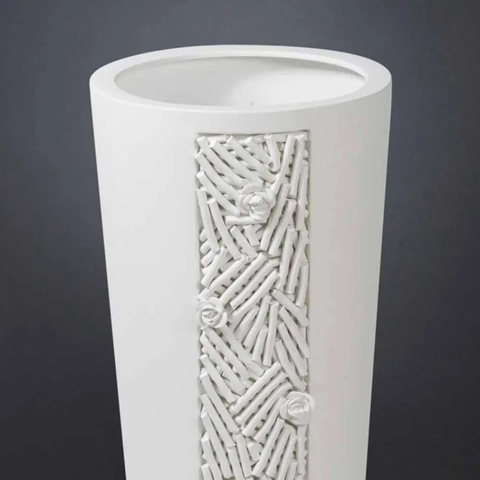 Vaso Alto da Interno in Ceramica Bianca con Decoro Made in Italy - Calisto Viadurini