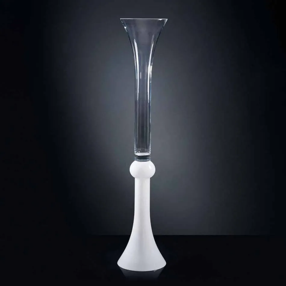 Vaso Alto da Interno in Vetro Trasparente e Bianco Made in Italy - Ludovico Viadurini