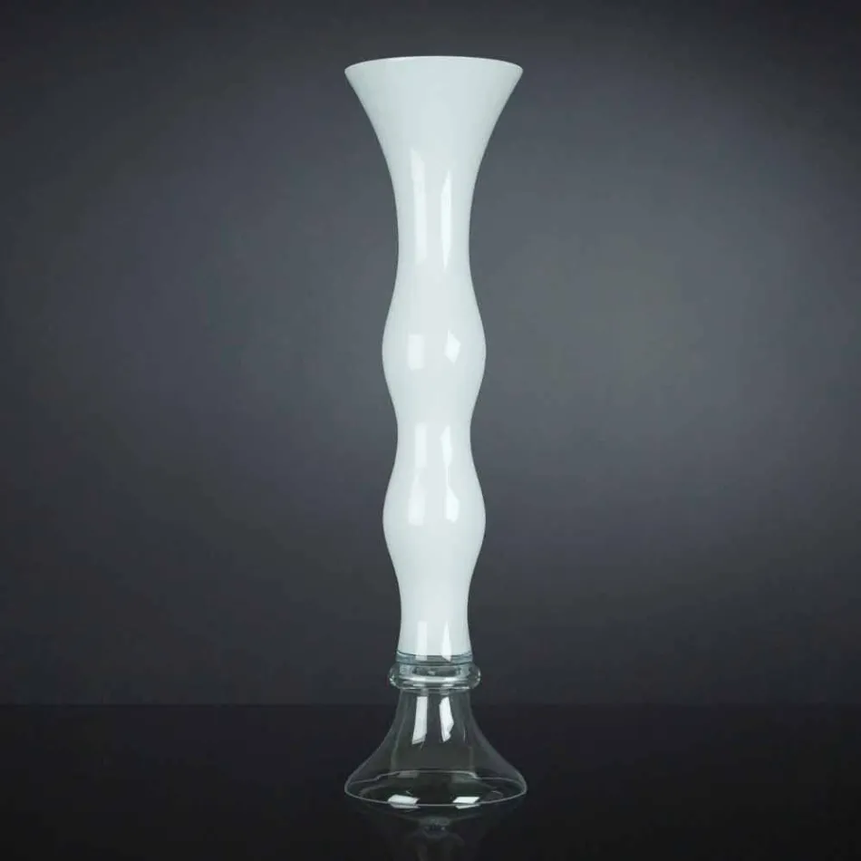 Vaso Alto Decorativo in Vetro Trasparente e Bianco Realizzato in Italia - Gondo Viadurini