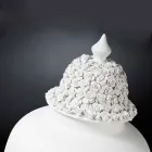 Vaso Alto in Ceramica Bianca con Punta Decorata Fatto a Mano in Italia - Verio Viadurini
