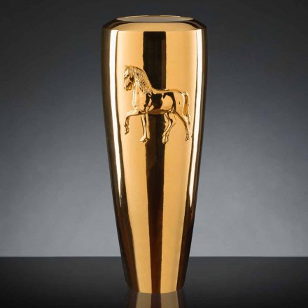 Vaso Alto per Interni in Ceramica Finitura Oro Lavorata a Mano in Italia - Jacky Viadurini