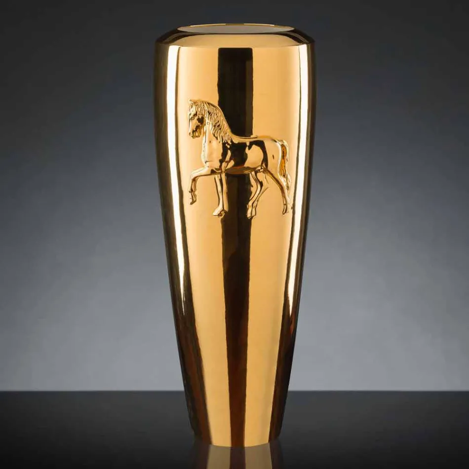 Vaso Alto per Interni in Ceramica Finitura Oro Lavorata a Mano in Italia - Jacky Viadurini