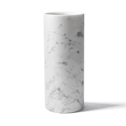 Vaso Cilindrico Marmo Bianco di Carrara Satinato Design Italiano - Murillo Viadurini