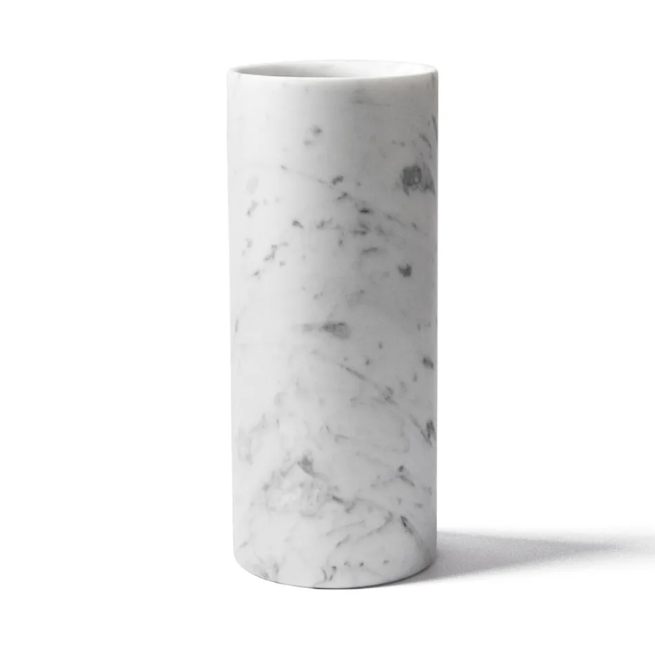 Vaso Cilindrico Marmo Bianco di Carrara Satinato Design Italiano - Murillo Viadurini