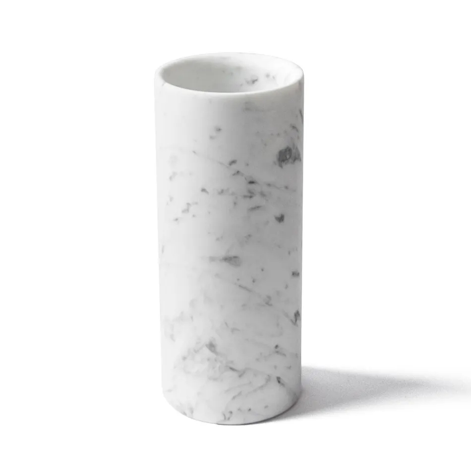 Vaso Cilindrico Marmo Bianco di Carrara Satinato Design Italiano - Murillo Viadurini