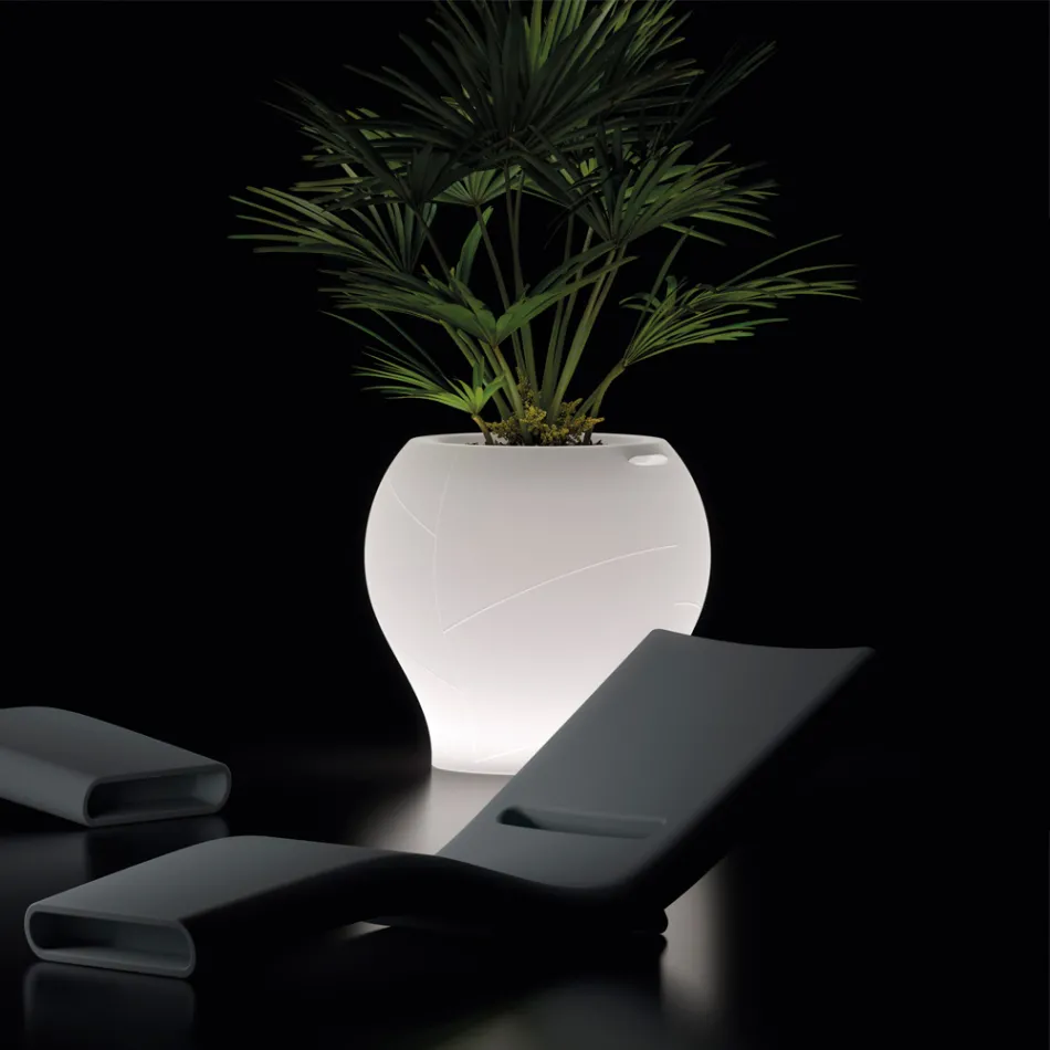 Vaso da Giardino Luminoso in Polietilene Bianco Made in Italy - Loto Viadurini