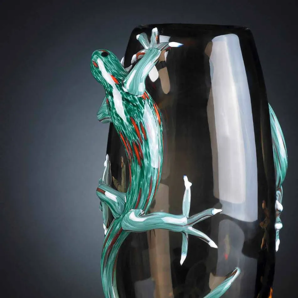 Vaso da Interno in Vetro Colorato con Gechi Fatto a Mano in Italia - Geco Viadurini