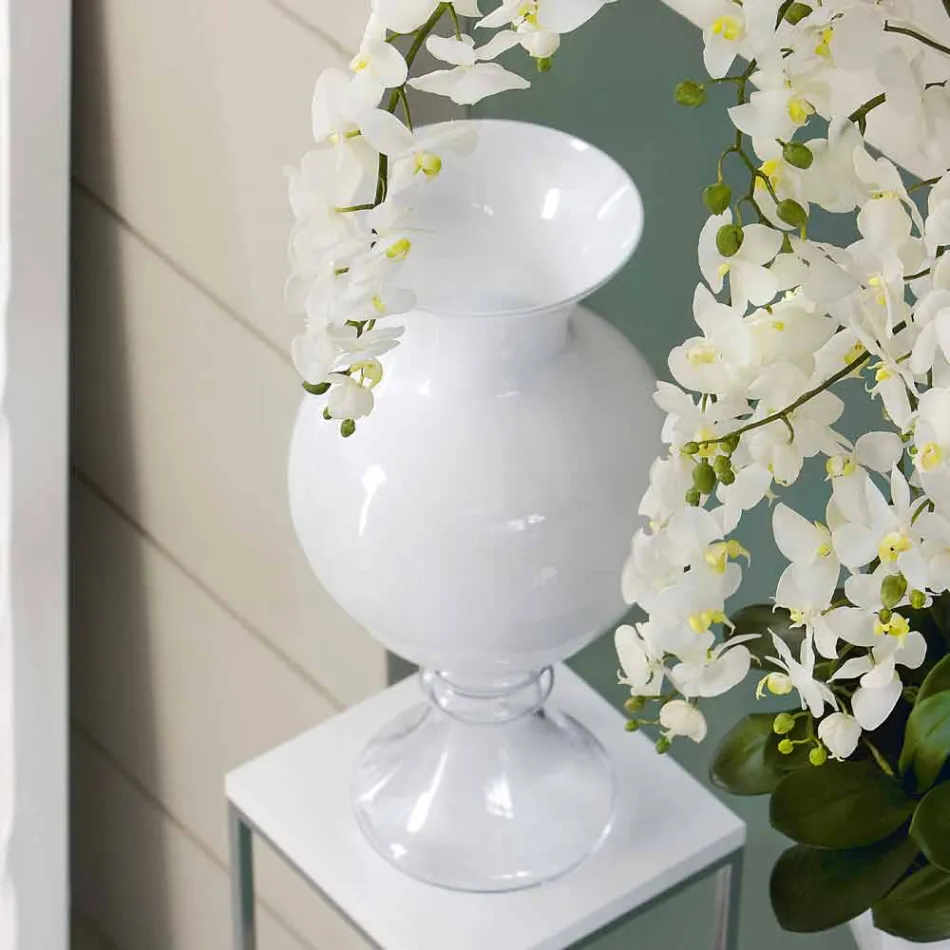 Vaso Decorativo da Interno in Vetro Bianco e Trasparente Made in Italy - Frodino Viadurini