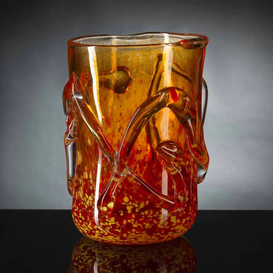 Vaso Decorativo in Vetro Soffiato di Murano Arancione Made in Italy - Mister Viadurini