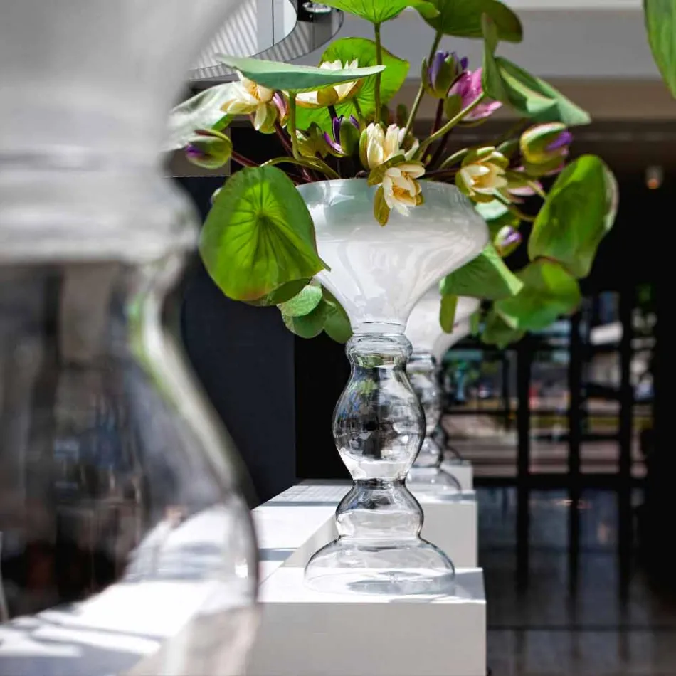 Vaso Decorativo Moderno in Vetro Bianco e Trasparente Made in Italy - Vulcano Viadurini
