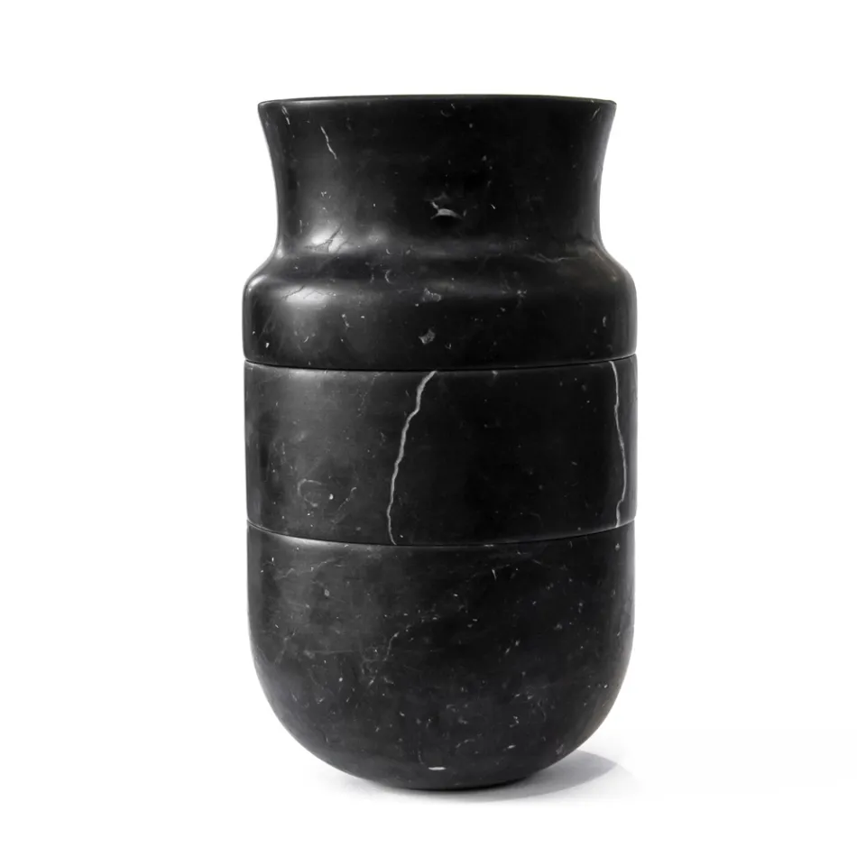 Vaso Decoro in Marmo Bianco di Carrara e Nero Marquinia Design - Calar Viadurini