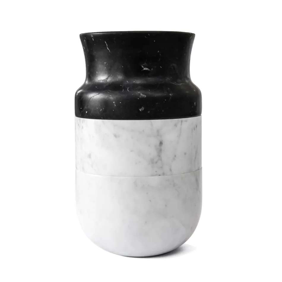 Vaso Decoro in Marmo Bianco di Carrara e Nero Marquinia Design - Calar Viadurini