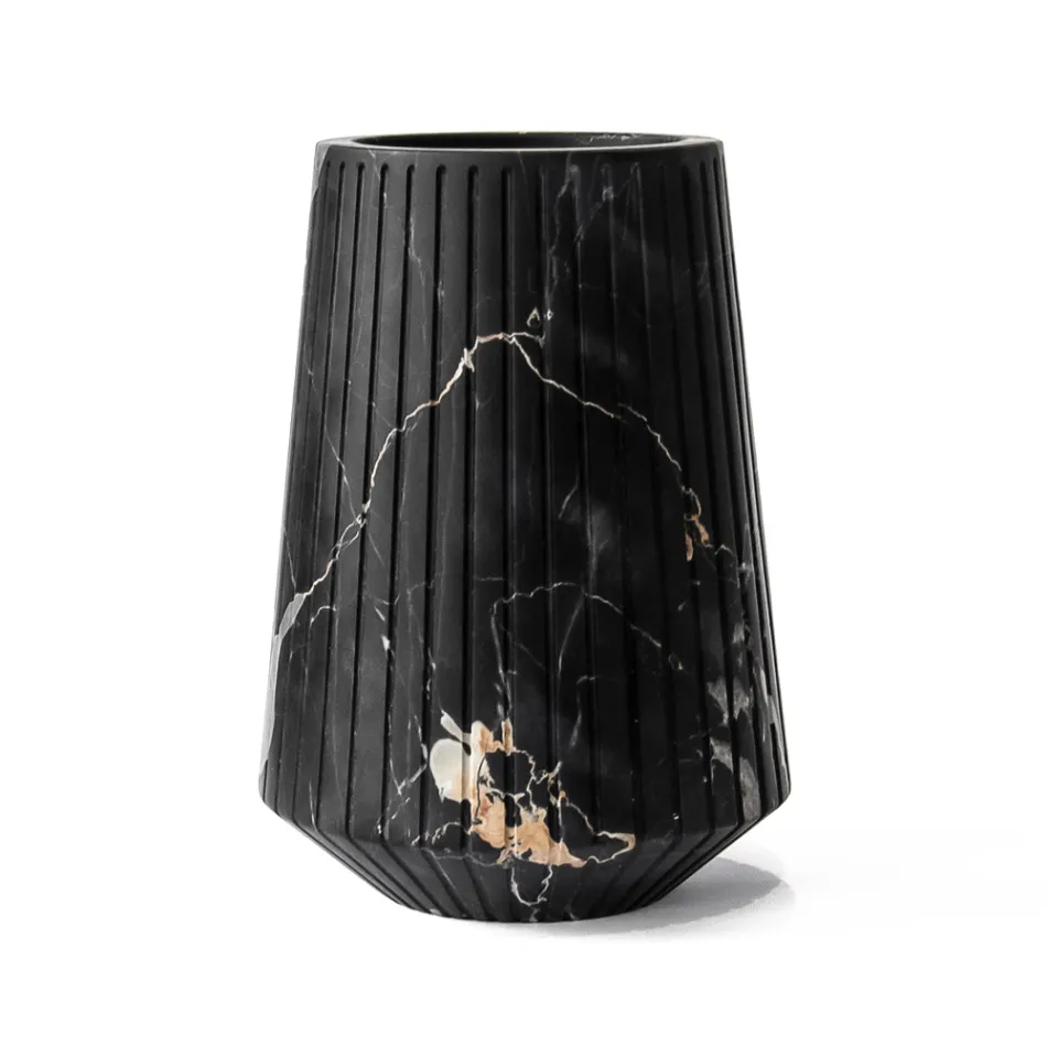 Vaso di Decoro Marmo Bianco Carrara o Nero Portoro a Righe Design - Cairo Viadurini