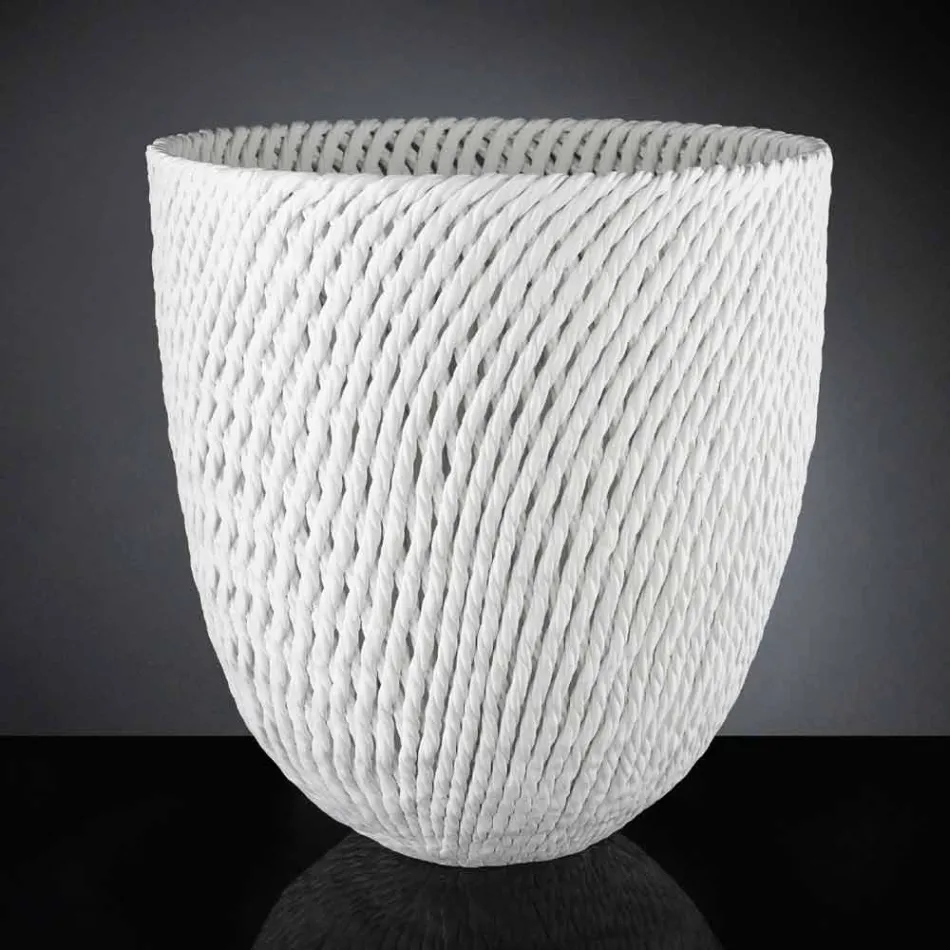 Vaso in Ceramica Lavorata a Mano con Trama Intrecciata Made in Italy - Napoleone Viadurini