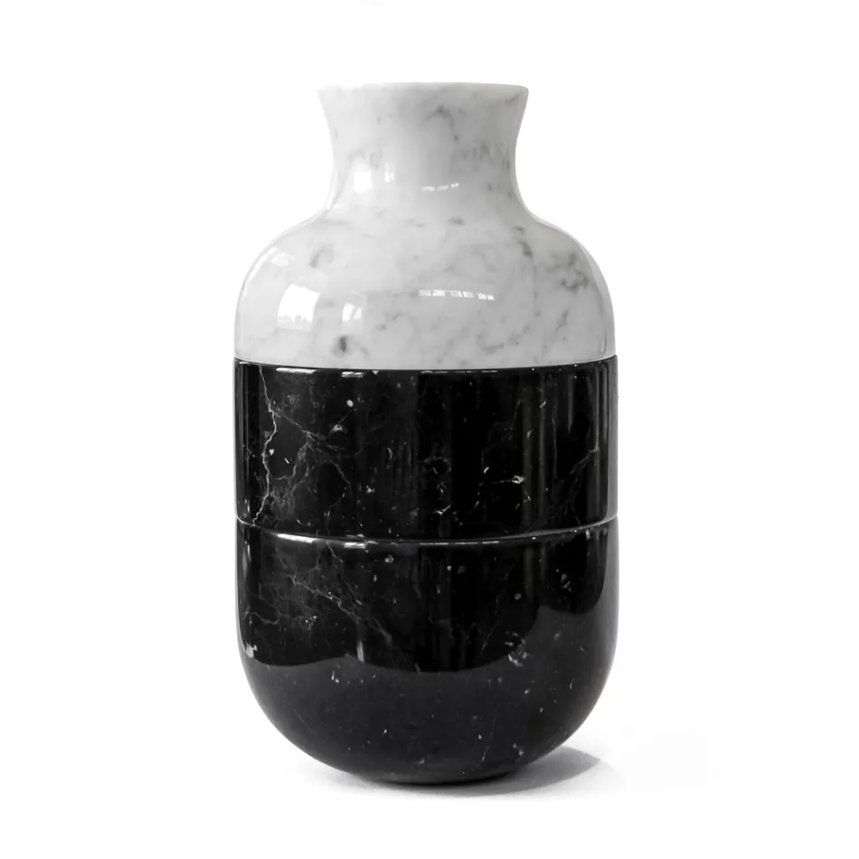 Vaso in Marmo Bianco di Carrara e Nero Marquinia Design di Lusso - Calar Viadurini
