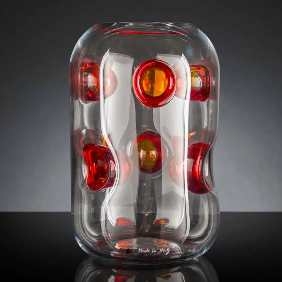 Vaso in Vetro Soffiato di Murano con Dettagli Colorati Made in Italy - Trapani Viadurini