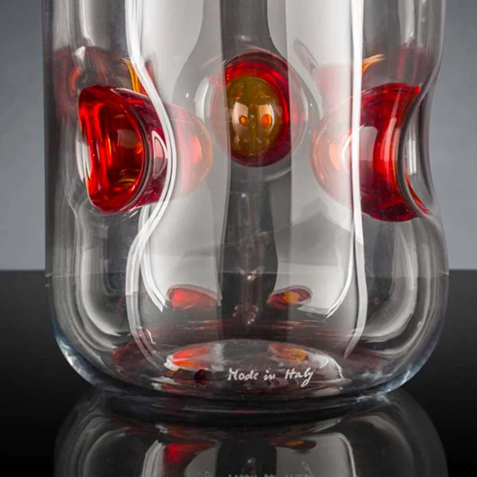 Vaso in Vetro Soffiato di Murano con Dettagli Colorati Made in Italy - Trapani Viadurini