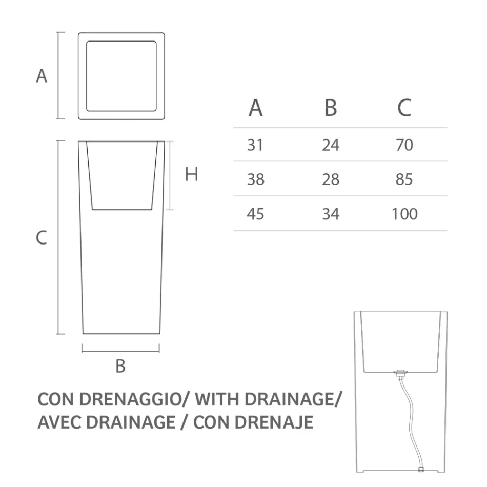 Vaso Luminoso da Interno Alto in Polietilene perla Made in Italy - Devid Viadurini