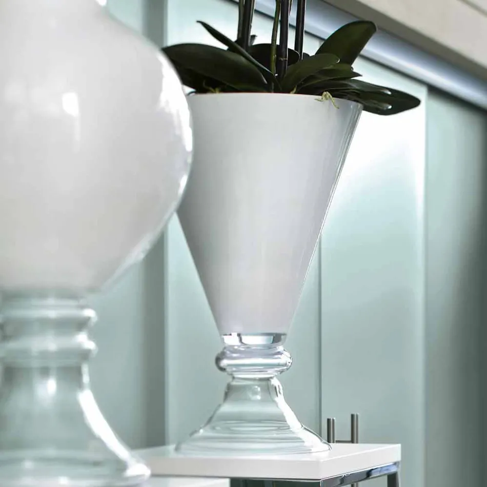 Vaso Moderno da Interno in Vetro Bianco e Trasparente Made in Italy - Romantica Viadurini