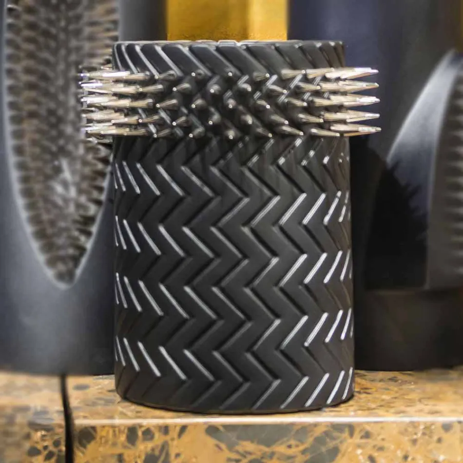 Vaso Ornamentale in Ceramica Nera Opaca Lavorata a Mano Made in Italy - Jungle Viadurini