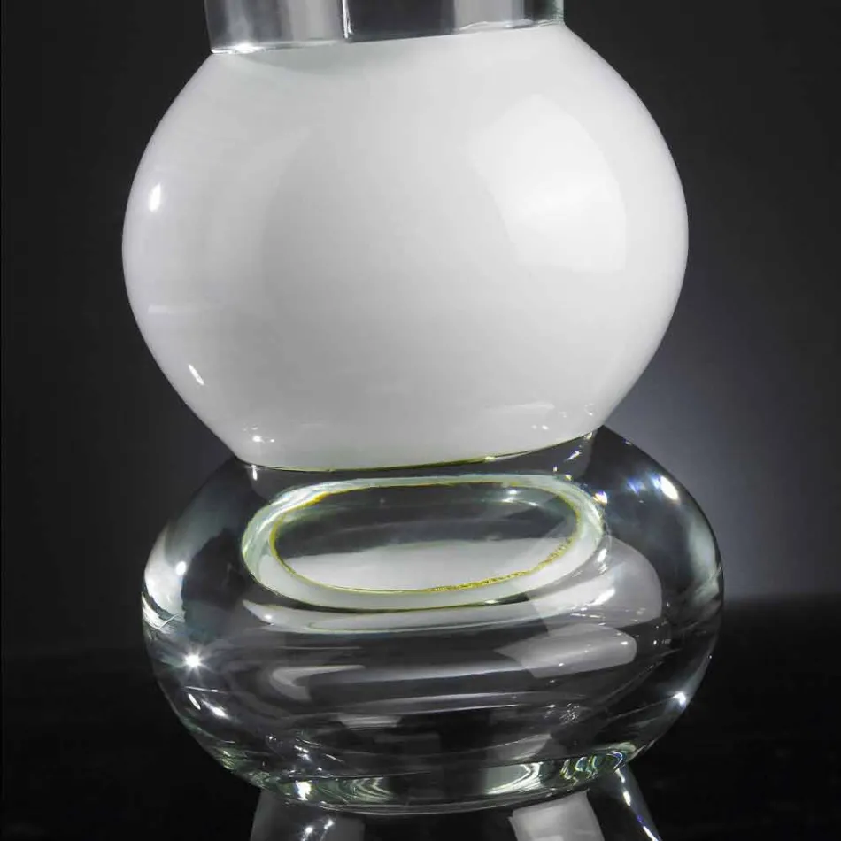 Vaso Ornamentale in Vetro Trasparente con Sfera Bianca Made in Italy - Vanissa Viadurini
