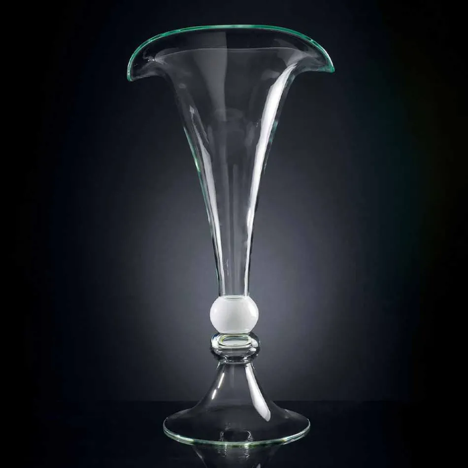 Vaso Ornamentale in Vetro Trasparente con Sfera Bianca Made in Italy - Vanissa Viadurini