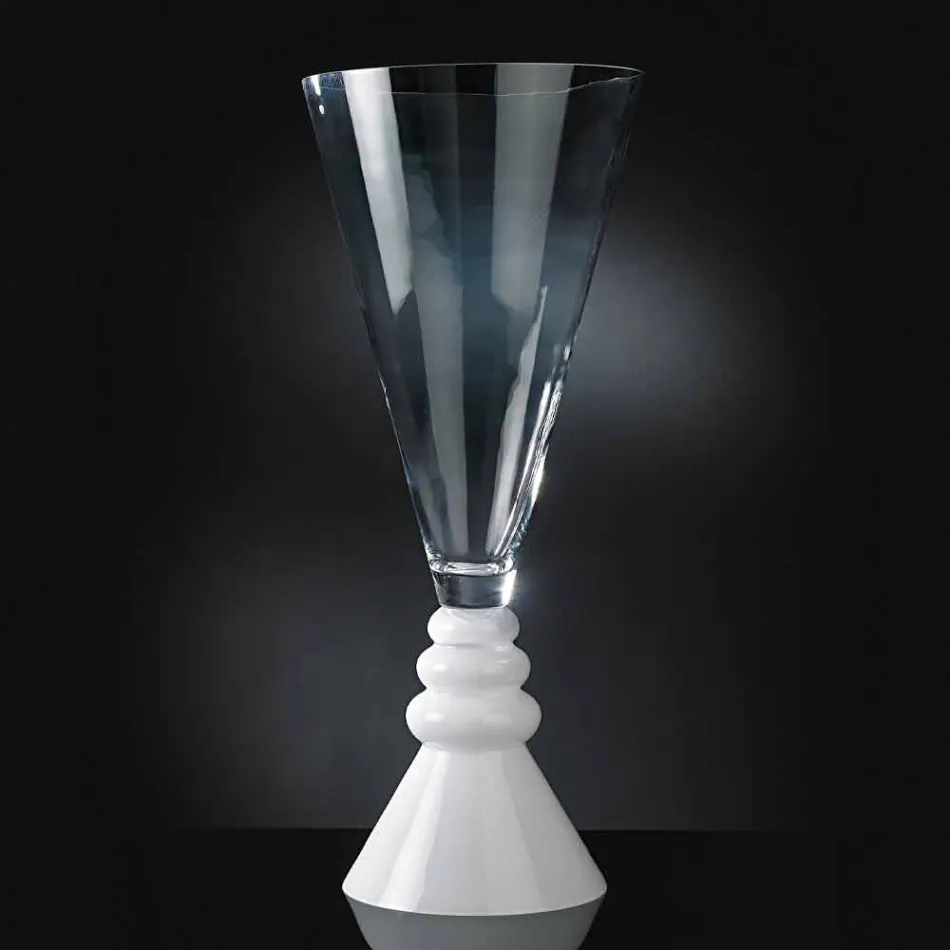 Vaso per Fiori in Vetro Bianco e Trasparente Realizzato in Italia - Aramis Viadurini
