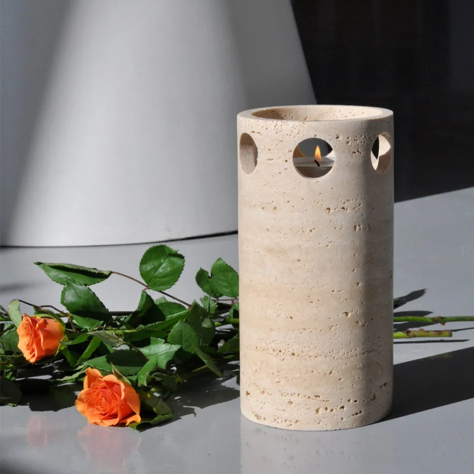 Vaso/Portacandele Cilindrico in Marmo Satinato Made in Italy - Shoyo Viadurini