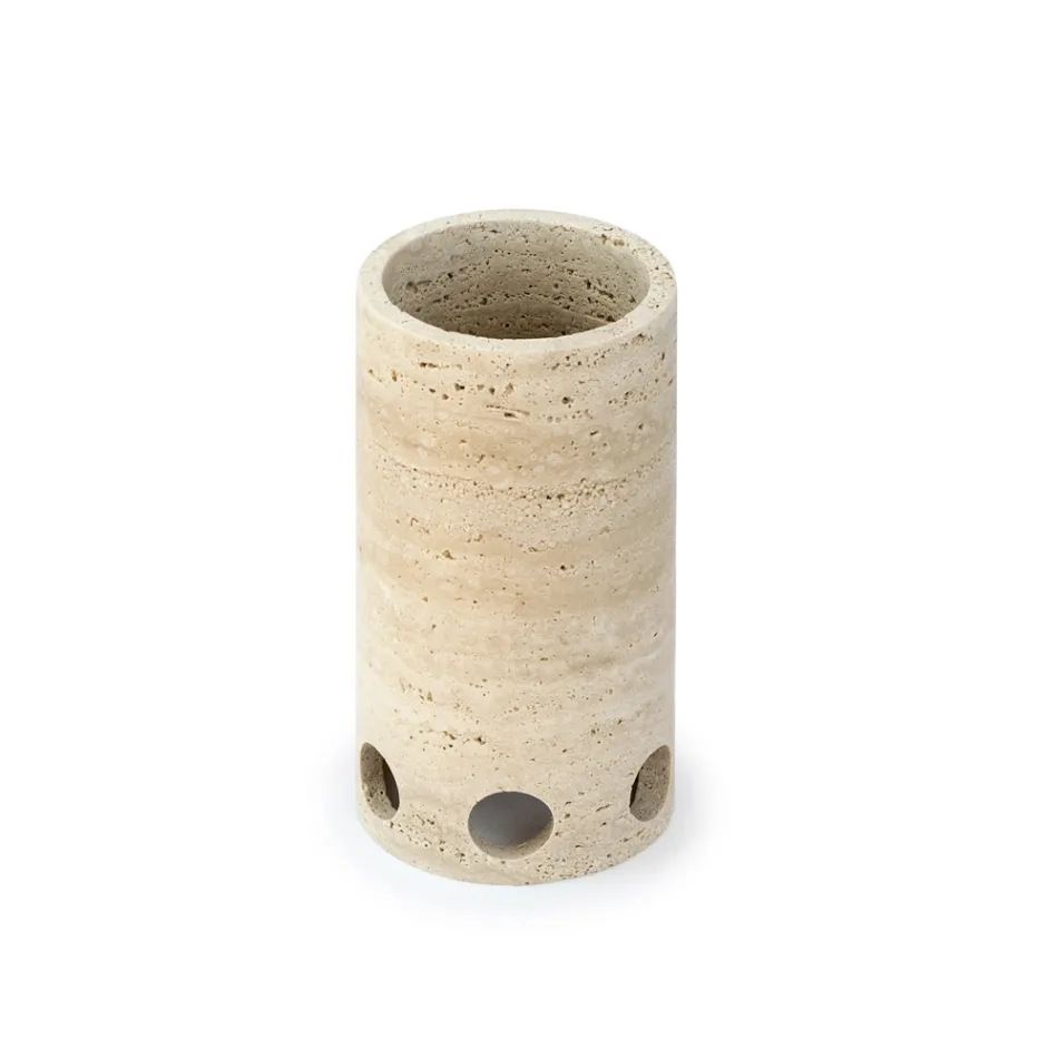 Vaso/Portacandele Cilindrico in Marmo Satinato Made in Italy - Shoyo Viadurini