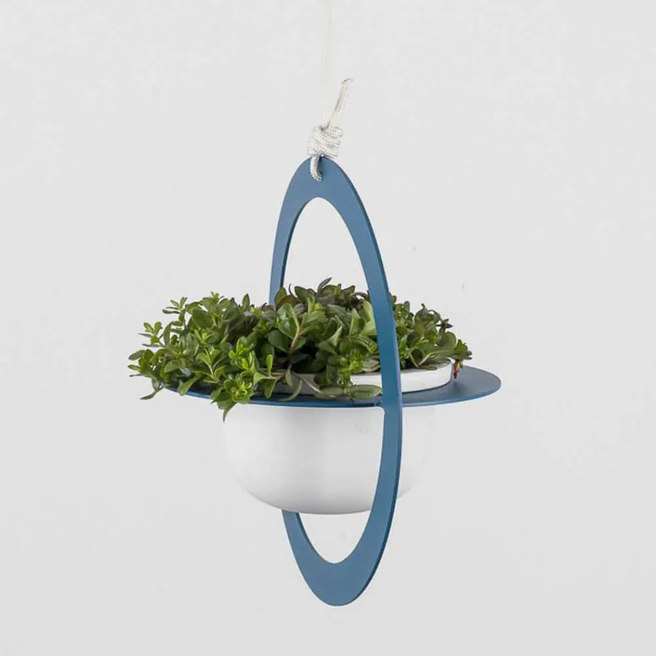 Vaso Portafiori a Sospensione in Acciaio e Ceramica Made in Italy - Leotta Viadurini