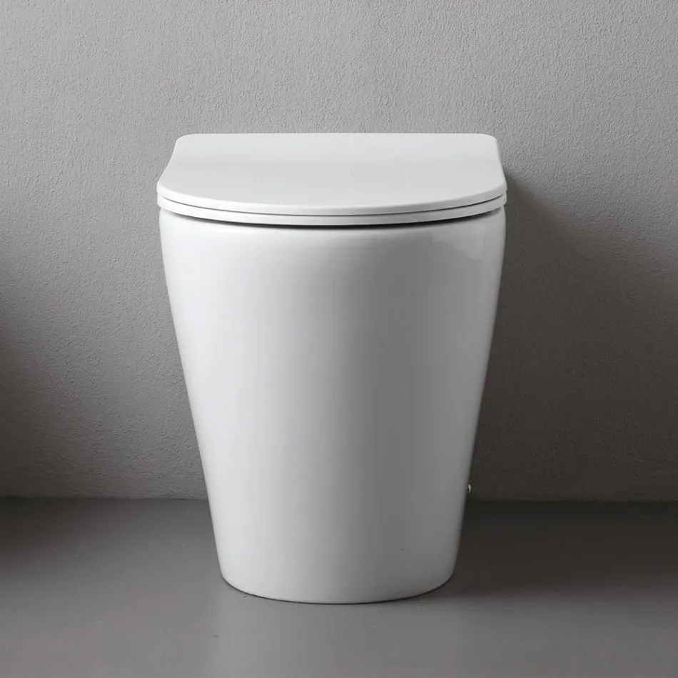 Vaso Wc a Terra con Sedile Slim Soft Close in Ceramica Bianca - Salice Viadurini