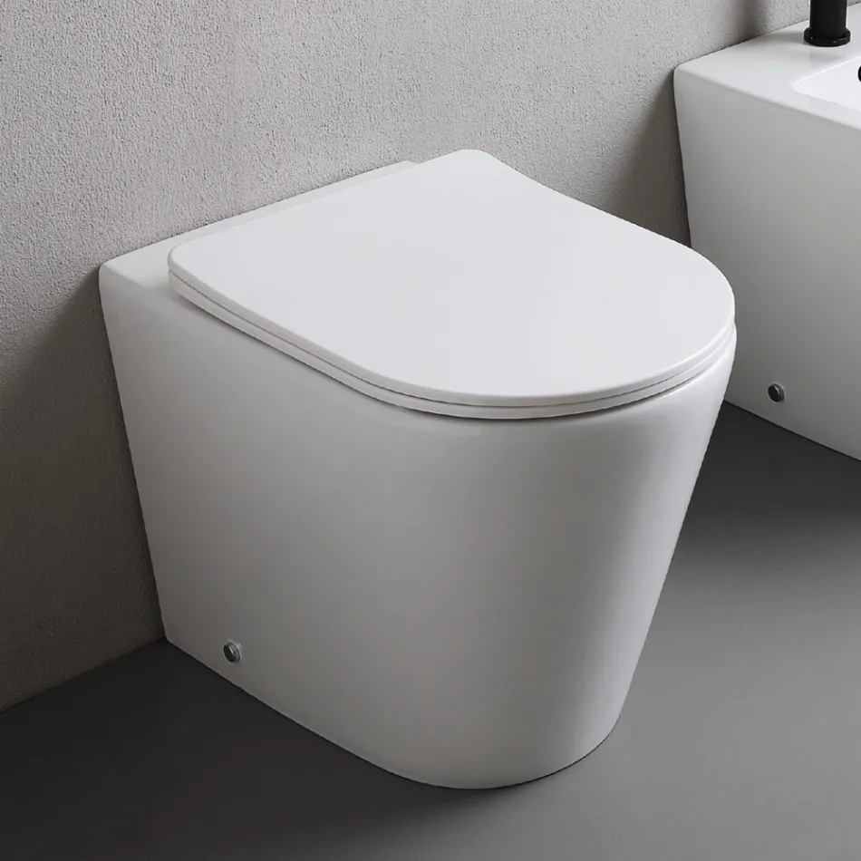 Vaso Wc a Terra con Sedile Slim Soft Close in Ceramica Bianca - Salice Viadurini