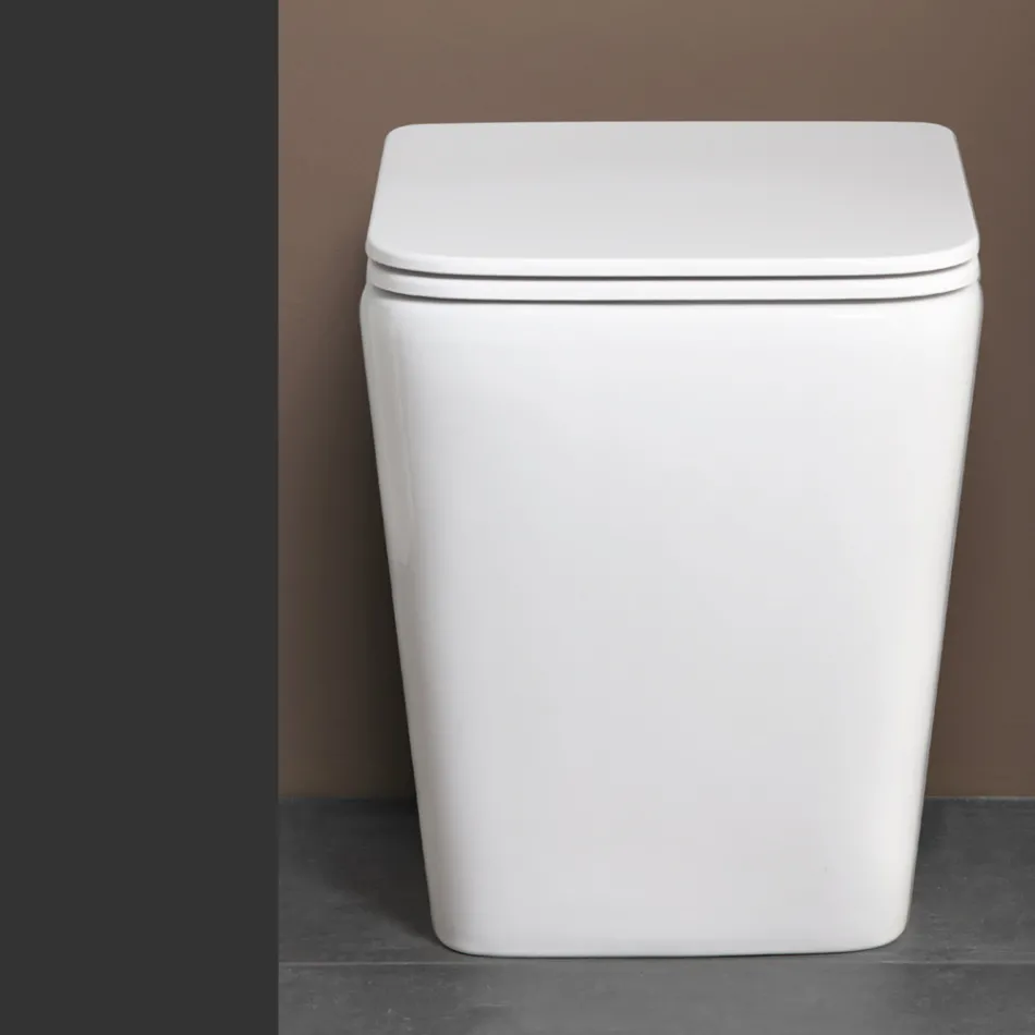 Vaso Wc a Terra con Sedile Soft Close in Ceramica dal Design Moderno - Giunco Viadurini