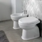 Vaso Wc a Terra in Ceramica Bianca Moderna con Sedile in Poliestere - Silice Viadurini