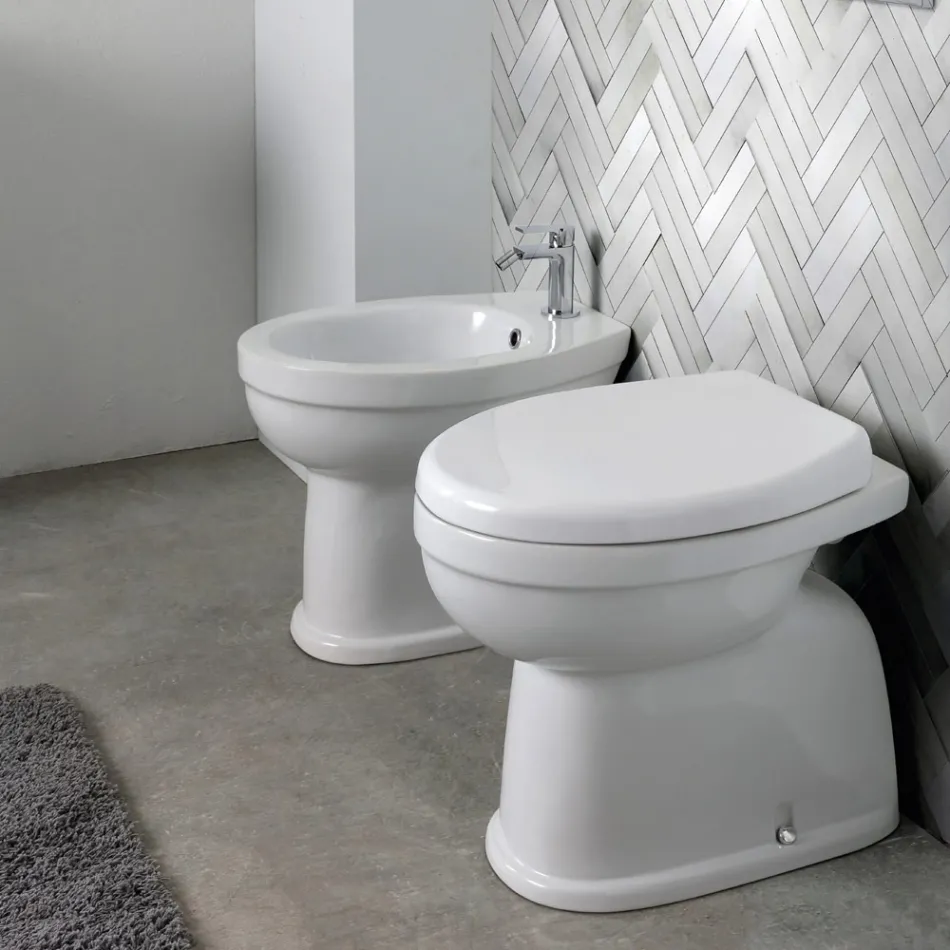 Vaso Wc a Terra in Ceramica Bianca Moderna con Sedile in Poliestere - Silice Viadurini