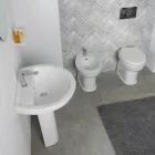 Vaso Wc a Terra in Ceramica Bianca Moderna con Sedile in Poliestere - Silice Viadurini
