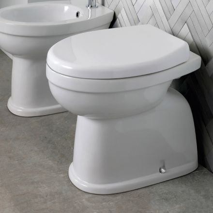 Vaso Wc a Terra in Ceramica Bianca Moderna con Sedile in Poliestere - Silice Viadurini