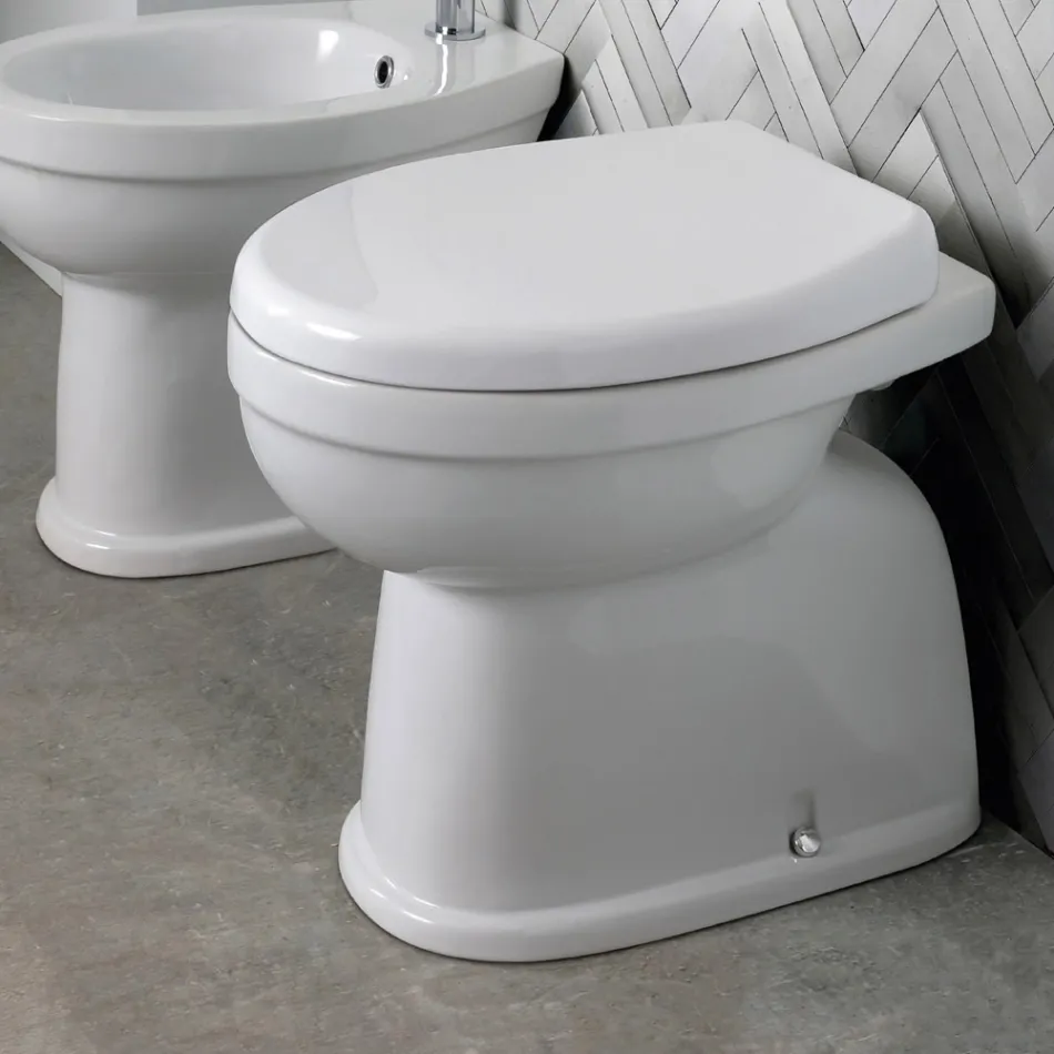Vaso Wc a Terra in Ceramica Bianca Moderna con Sedile in Poliestere - Silice Viadurini